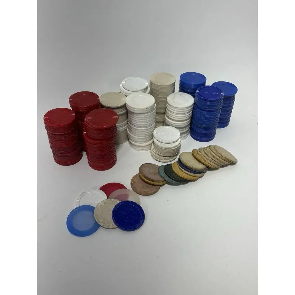 Vintage Rotating Hardwood Poker Chip Carousel Rack Set w 300 Mixed Chips MCM
